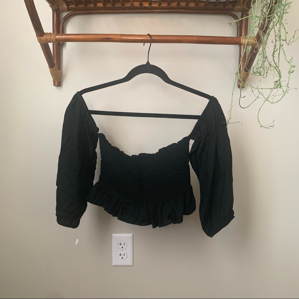 Don’t ask why one size fits most black cropped off the shoulder blouse